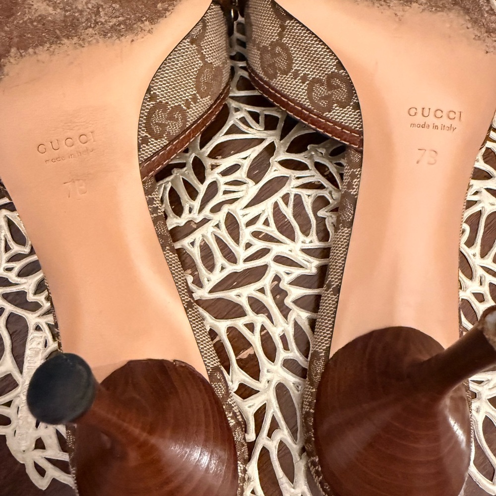 Vintage Gucci Brown Bamboo Logo Mules - Picture 5 of 15